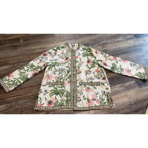 Tudor Court By Haband Jacket Peach Flower Green Leaf Size Medium